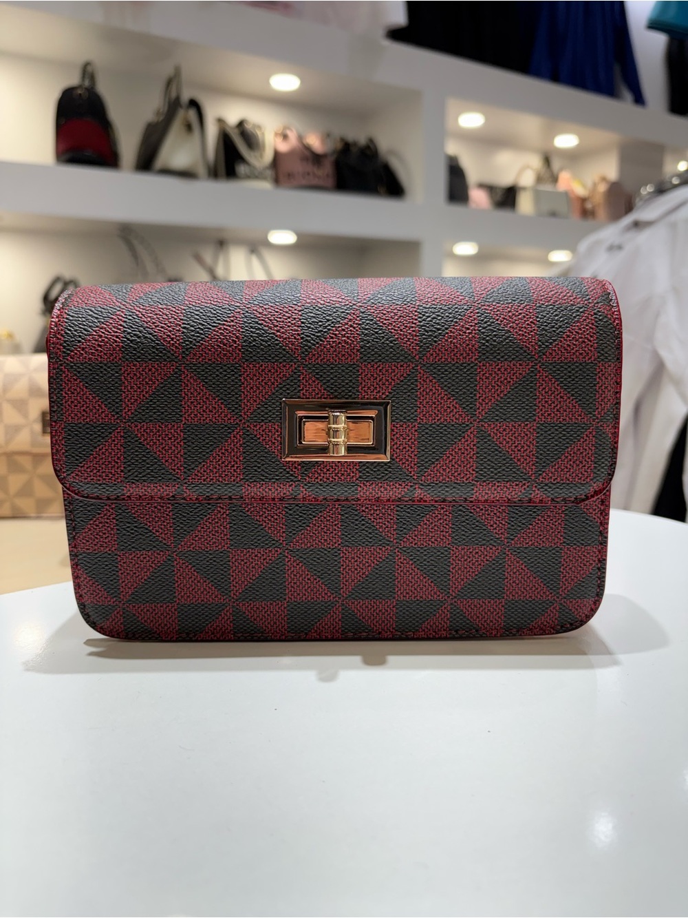 Textured Geometric Red and Black Crossbody Bag